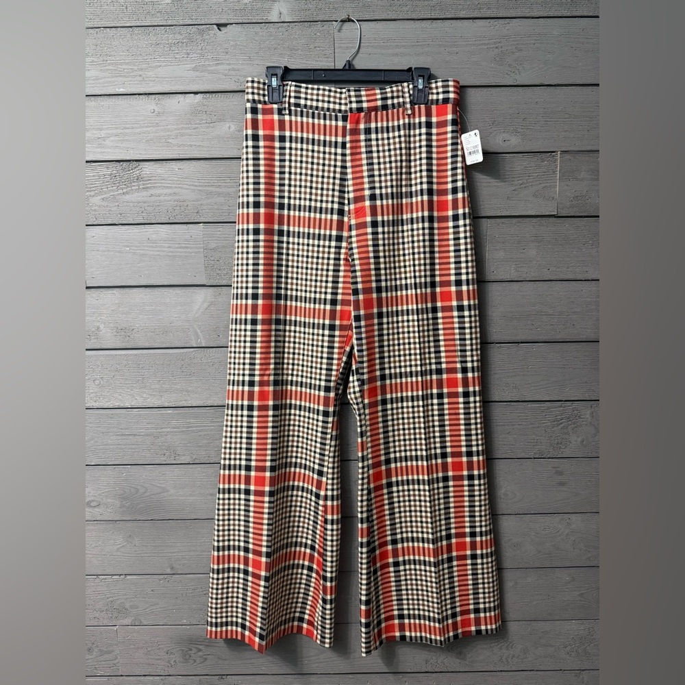 NWT Free People Jules Orange Black Cream Plaid Flare Pants Sz 12 Short - Picture 9 of 15